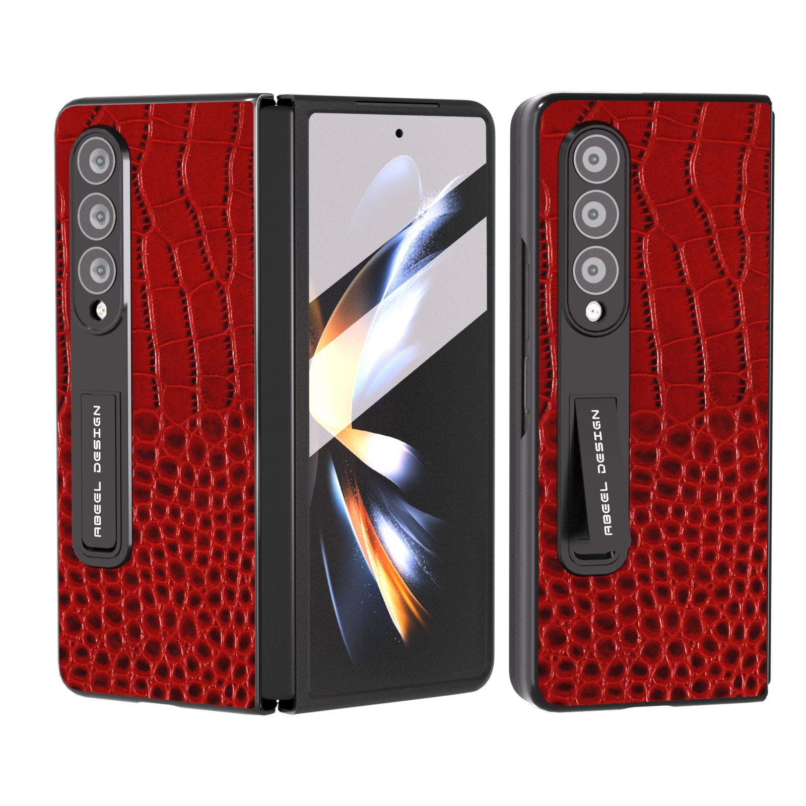 ABEEL Til Samsung Galaxy Z Fold3 5G Kickstand Beskyttelsescover Krokodilletekstur Ægte kolæder PC-telefontaske med skærmfilm ABEEL Til Samsung Galaxy Z Fold3 5G Kickstand Beskyttelsescover Krokodilletekstur Ægte kolæder PC-telefontaske med skærmfilm